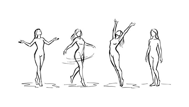 Dancing women in expressive poses displayed in a lively figure collection set collection design