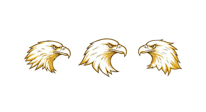 Three golden eagle head silhouettes in profile view.