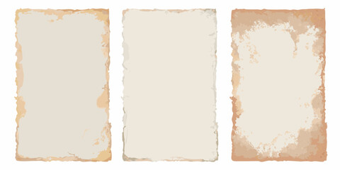 Fototapeta premium three vertical vintage paper sheets with torn edges old document antique parchment grungy texture sepia tone