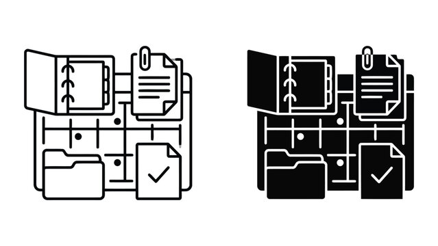 Document filing system with folders and attached paper clips document business