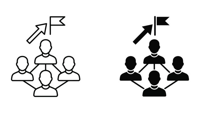 Business team hierarchy structure with reaching flag target goal, structure