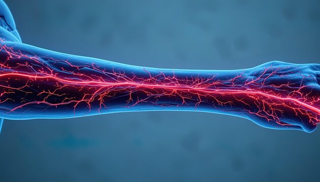 Detailed view of the circulatory system within a human arm.