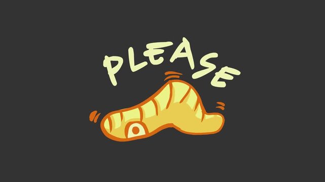 A simple animated  caterpillar sequence featuring tired feeling on a dark background.