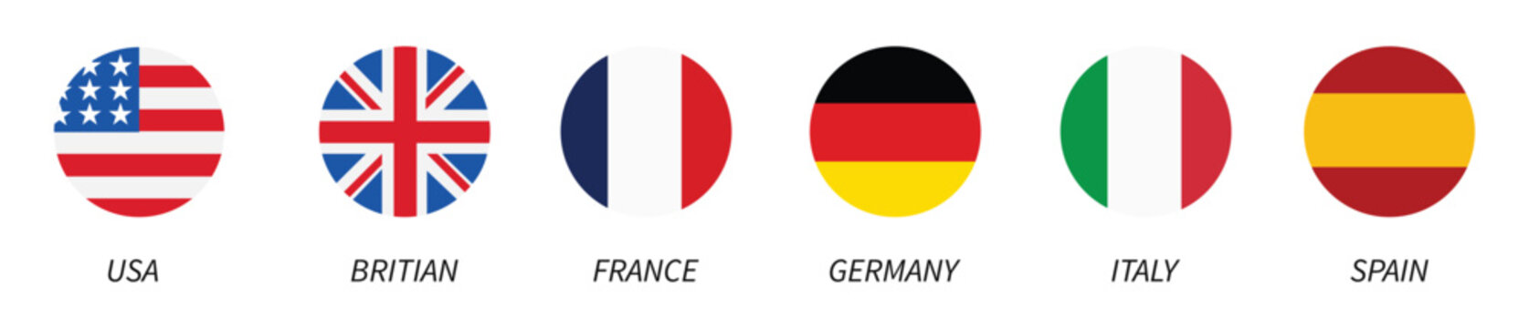 Collection of circular national flags representing global countries in a clean minimalist vector style
