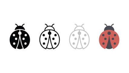 Four different stylized ladybug icons presented side by side in black white gray and red color variations © Mdsahijul