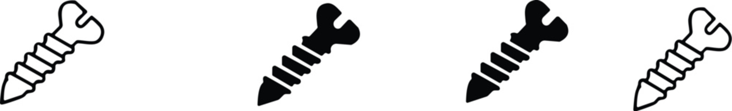 Four different screw icons in various black and white line art styles