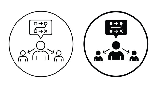 Business communication and strategic planning icons showing team direction