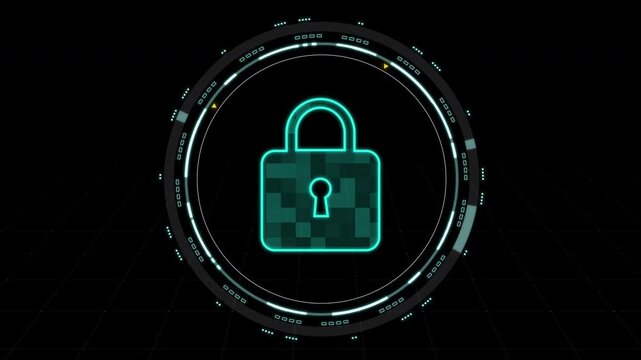 PNG Alpha.Glowing digital security padlock icon for data protection