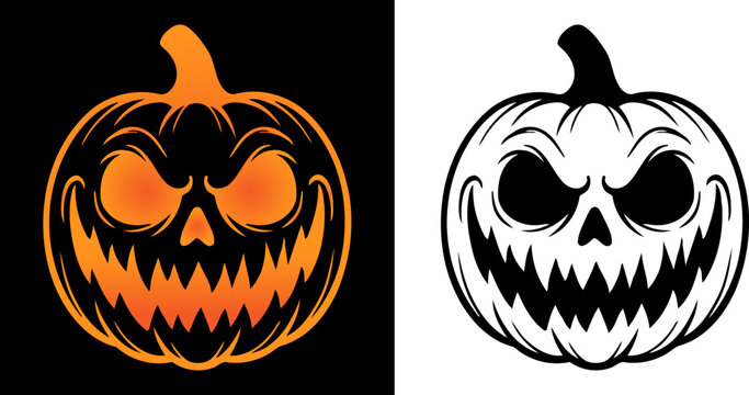 Evil laughing jack o lantern pumpkin face icons vector illustration and EPS file