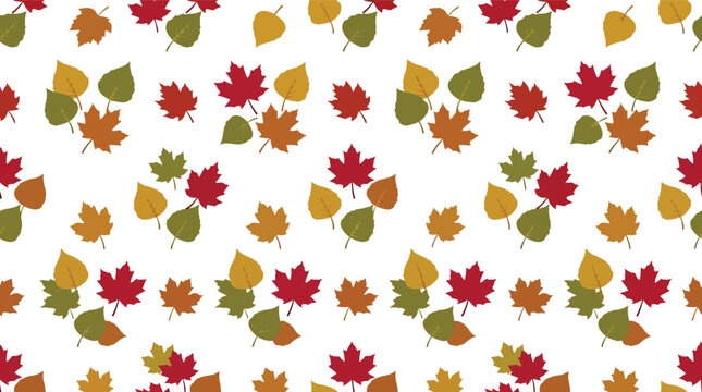 Seamless autumn leaves pattern vector with colorful maple and birch foliage on white background