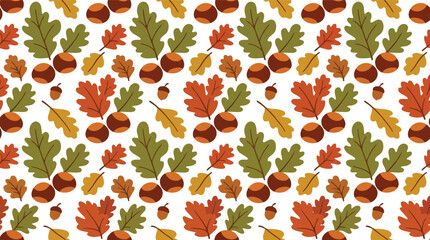 Seamless autumn leaves and acorns pattern vector for seasonal backgrounds and fall designs © azad