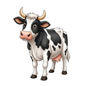 Cute 3D cartoon black and white dairy cow illustration isolated on white background for farm and livestock concepts