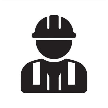 Worker or construction engineer avatar icon with protective hard hat gear