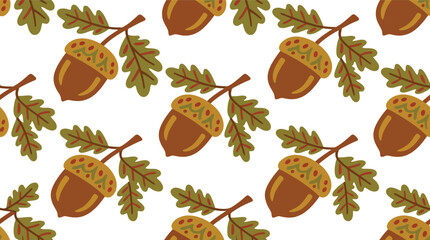 Seamless autumn acorn and oak leaf pattern vector for seasonal backgrounds © azad