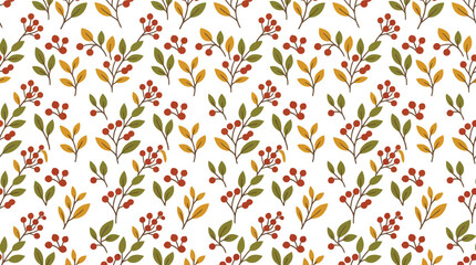 Seamless autumn leaves and berries pattern vector for seasonal backgrounds and textile design © azad
