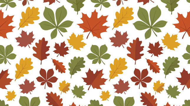Seamless autumn leaves pattern vector with colorful maple and chestnut foliage background