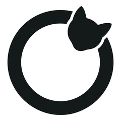 Black cat head in a circle shape design isolated on white background icon © Md