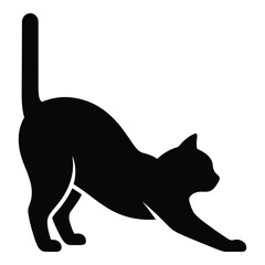 Black cat stretching down on white background in downward dog position icon © Md