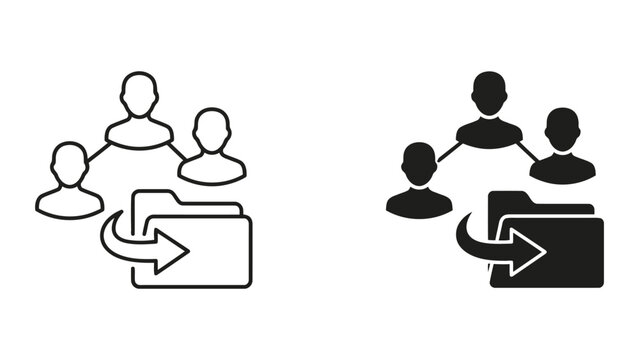 Team data access and folder file sharing icon set with download, business