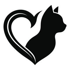 Black silhouette of a cat forming a heart shape with its tail icon © Md