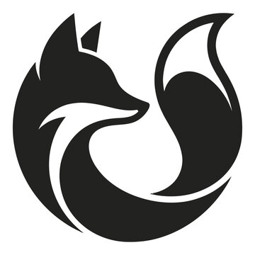 Black silhouette of a fox with a curly tail profile  simple animal icon icon