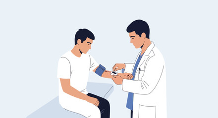 Fototapeta premium Doctor checking patient's vital signs with blood pressure monitor