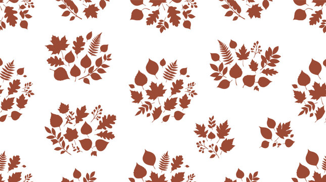 Seamless autumn leaves pattern vector with brown foliage clusters on white background