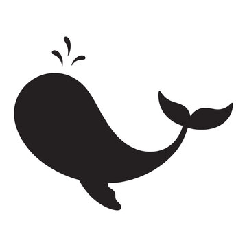 Black whale icon, simple whale silhouette, ocean animal symbol, vector illustration