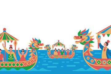 Dragon boat festival illustration with people rowing boats © Foysal