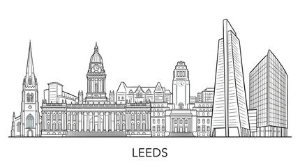 Obraz premium Leeds Skyline Outline Drawing - Modern and Historic Architecture