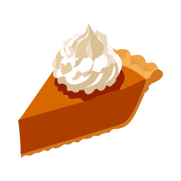 Pumpkin pie slice with whipped cream vector illustration