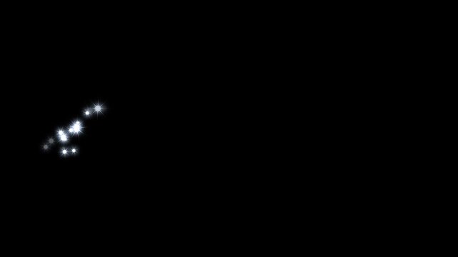 2D white glowing twinkling star trail animation with magical fairy dust, glitter sparkles, shimmering starlight trails, luxury starlight overlay on black screen, seamless loop effect, 4K