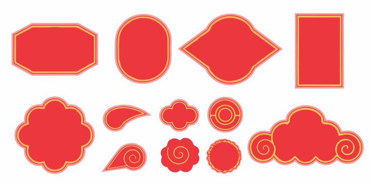 collection of traditional asian decorative shapes vector red ornament pattern design culture symbol icon frame cloud scroll circle square ellipse swirl