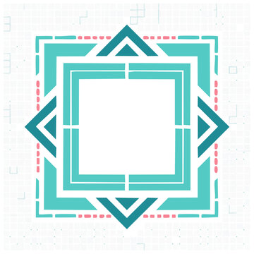 Symmetrical Geometric Frame with Teal and Pink Accents