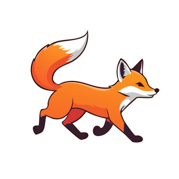 Vector illustration of a clever red fox walking on white background