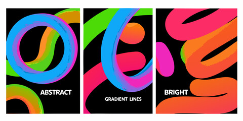 Fototapeta premium set of three abstract gradient lines posters with vibrant colors modern artwork graphic design pattern illustration vector colorful contemporary visual composition