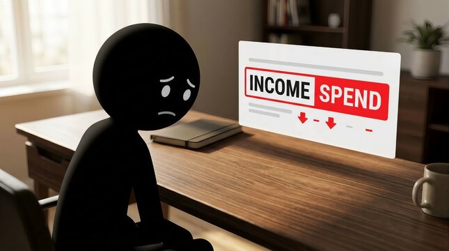 Stressed Person Viewing Declining Income and Spending Chart
