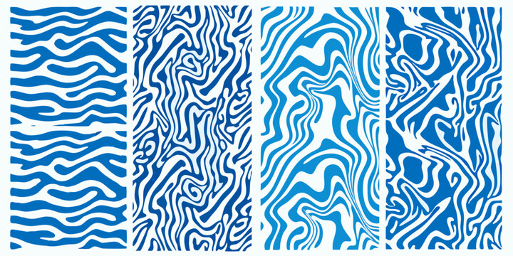 abstract fluid patterns in blue and white vector illustration artwork design graphic modern contemporary visual decorative background texture swirls waves curves