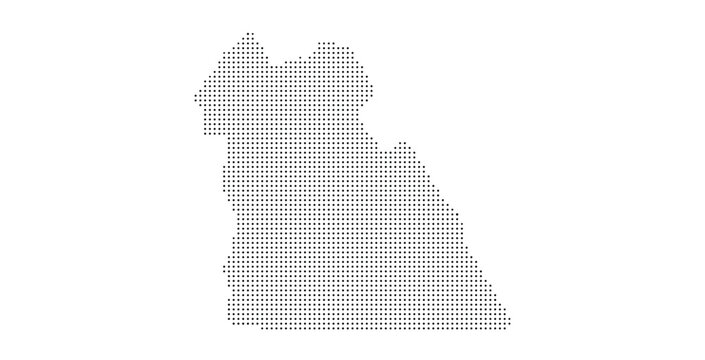 Abstract dotted map silhouette of Cameroon isolated on white background.