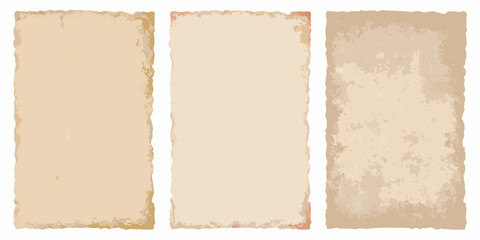 Fototapeta premium three vertical sheets of vintage parchment paper on white background old antique texture grunge transparent illustration vector design graphic element history