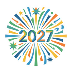 Fototapeta premium A colorful graphic design featuring the year twenty twenty seven with festive firework patterns