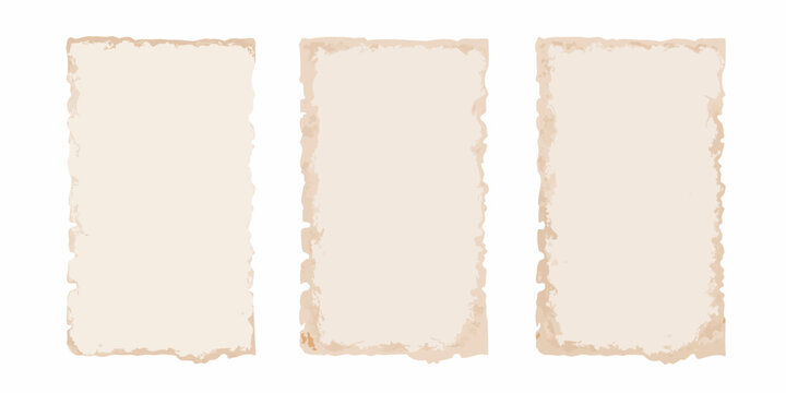 three vertical sheets of vintage parchment paper on white background old antique scrolls documents manuscripts vector illustration transparent sepia tone historical