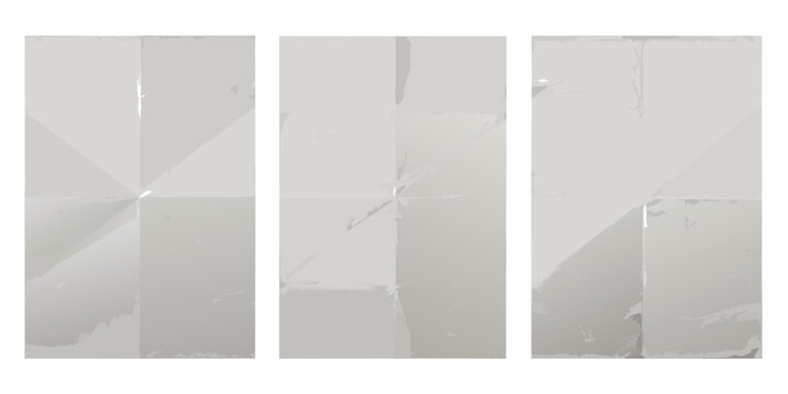 three vertical sheets of white paper with visible creases vector folded document blank page illustration graphic design simple minimalist clean abstract