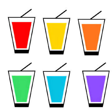 Colorful Drink Glasses Collection Isolated on Transparent Background 