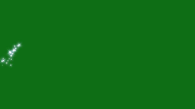 Glowing glitter sparkle star trail animation with twinkling fairy dust, shimmering white particle line, magic light burst, 2D doodle stars, seamless transition overlay on green screen 4K