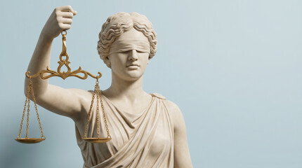 Obraz premium Justice scales marble statue symbol blindfold balance law fairness court goddess. Judge lawyer legal authority law decision. equality right classical balance, judgement luxury fairness