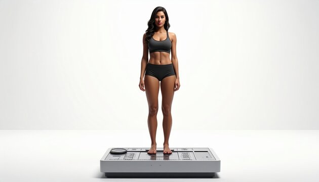 Woman standing on a health scale for body composition measurement