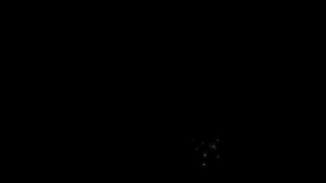 Magic glitter star trail animation with white glowing fairy dust, twinkling sparkle line, shimmering starlight burst, curved pixie dust path, doodle stars, luxury glitter transition on black screen 4K