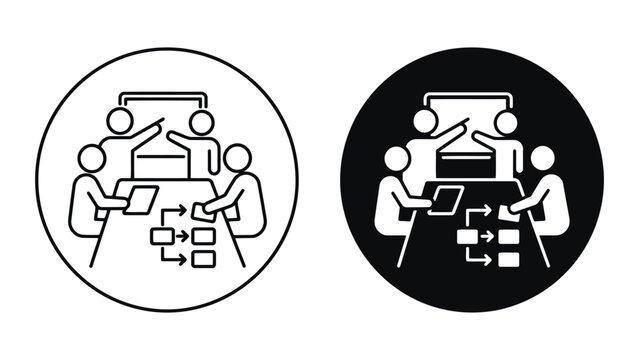 Business meeting icons representing team brainstorming and strategy session