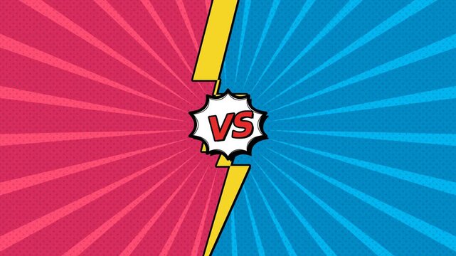 Versus competition screen with split red and blue backgrounds